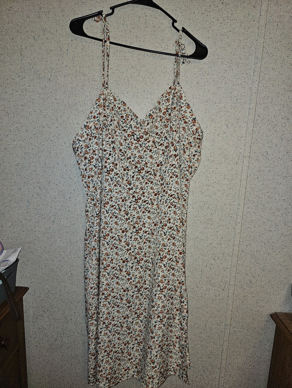 SHEIN White Slip Dress with Brown & Green Floral Print